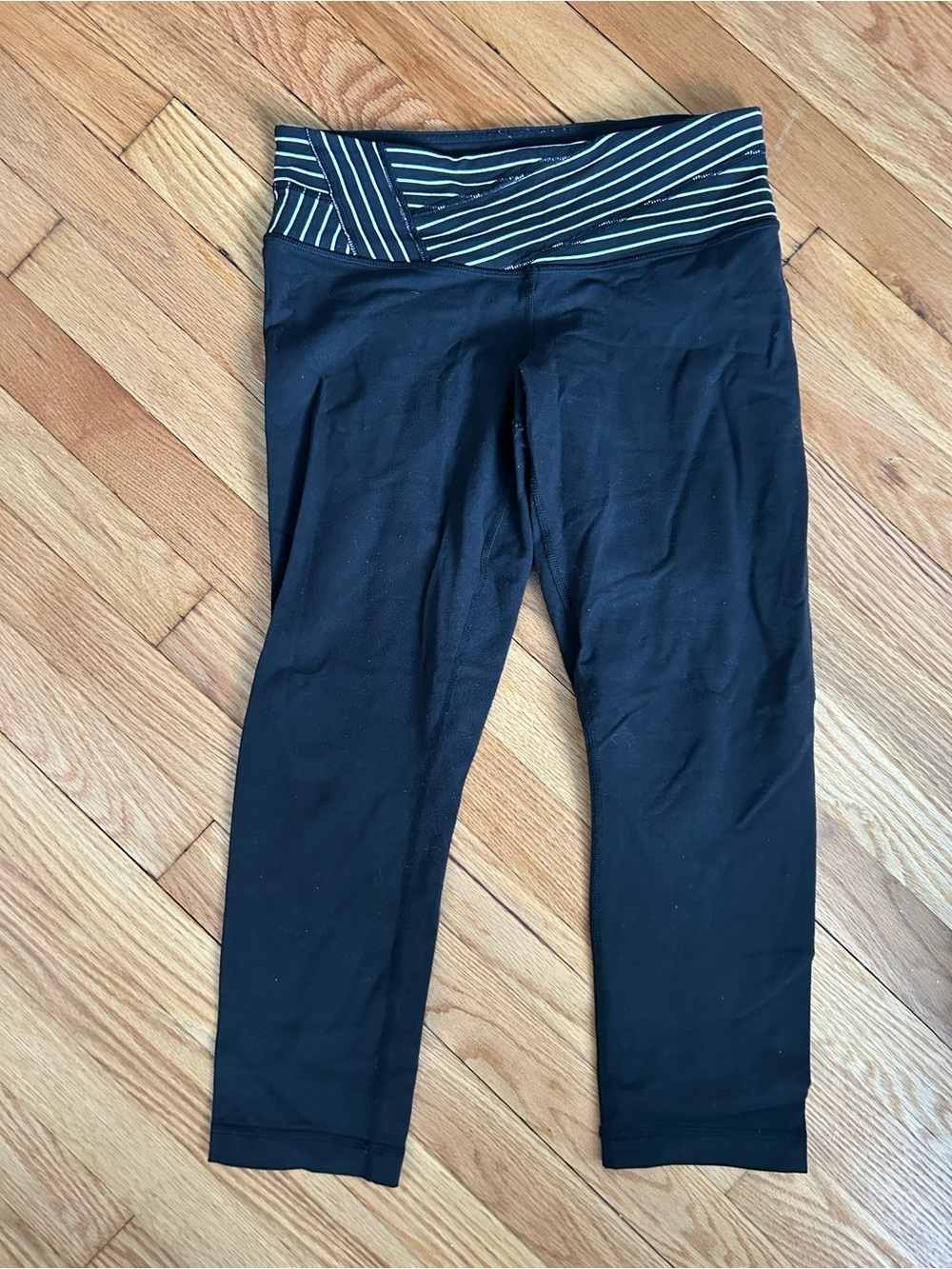 Lululemon Black Cropped Leggings with Striped Waistband